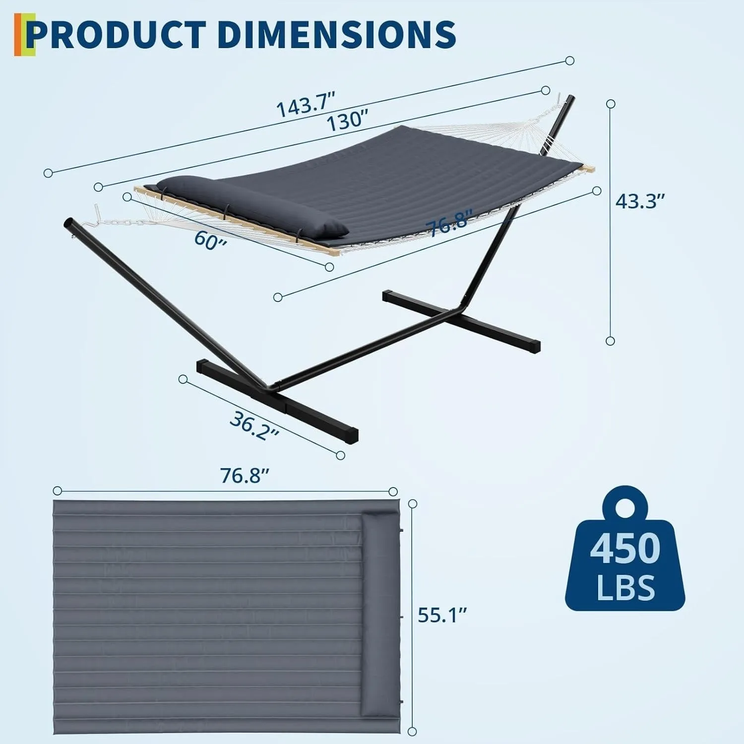 Hammock with Steel Stand, Portable Standing Hammocks with PP Cotton Pad and Pillow