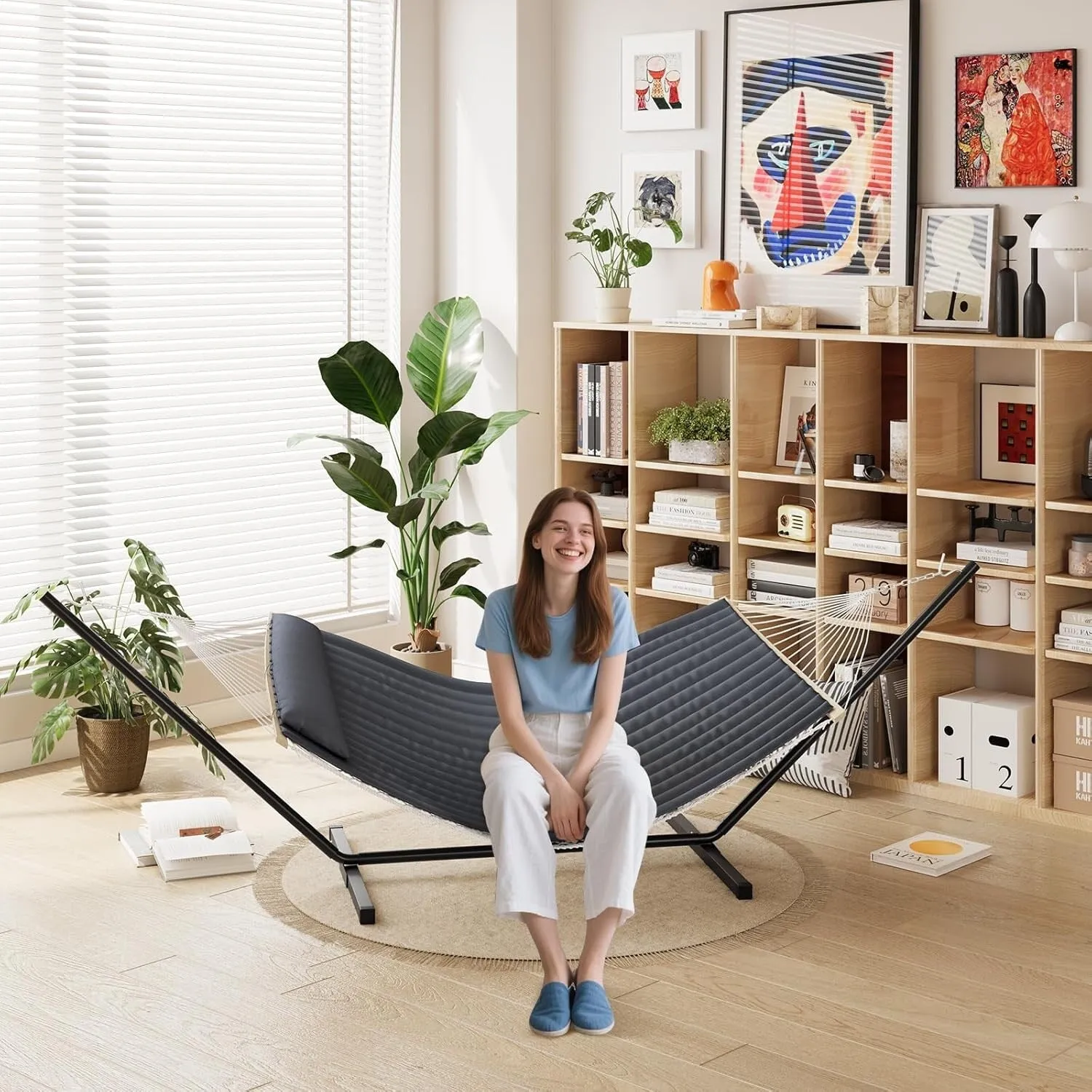 Hammock with Steel Stand, Portable Standing Hammocks with PP Cotton Pad and Pillow