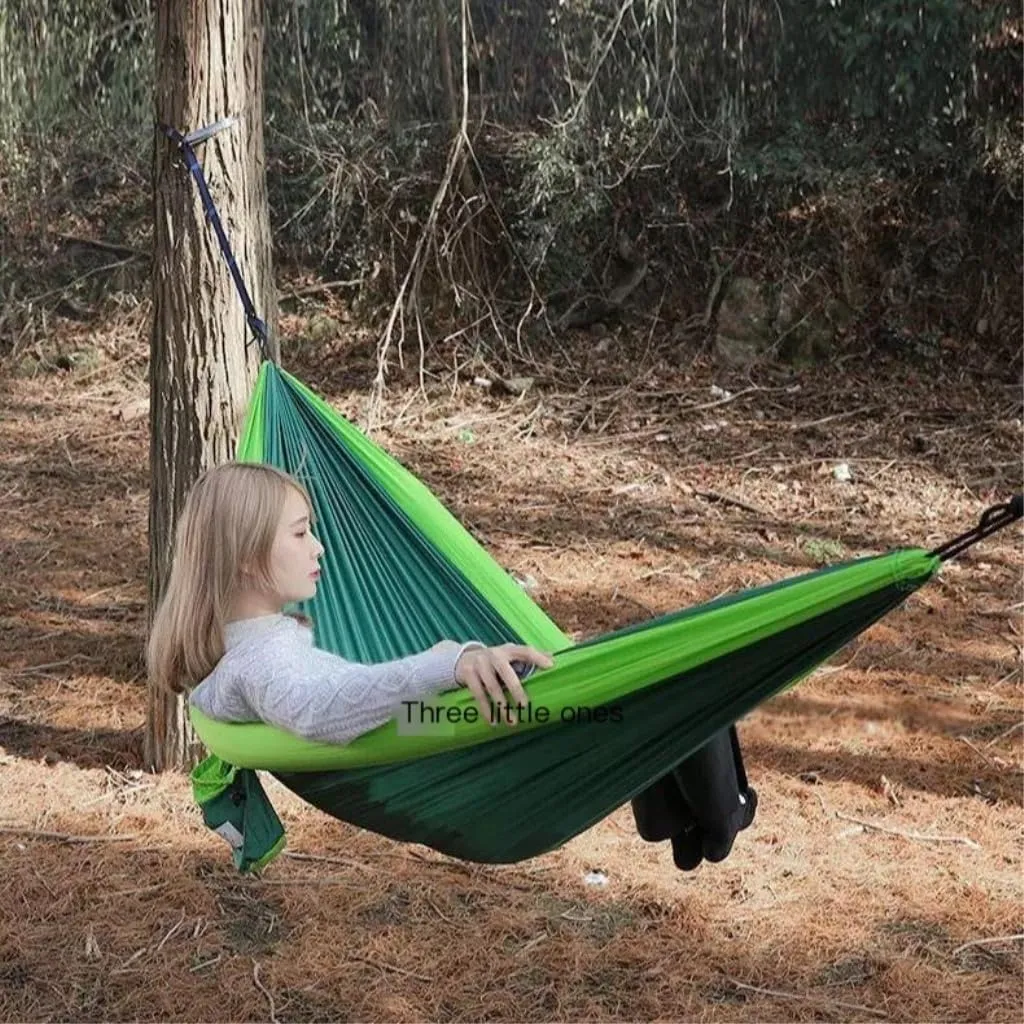 Hammocks Double Inflatable Hammock Outdoor Swing Anti-Rollover Outdoor Camping Outdoor Mosquito-Proof and Durable Camping Hammocks(Green,A)