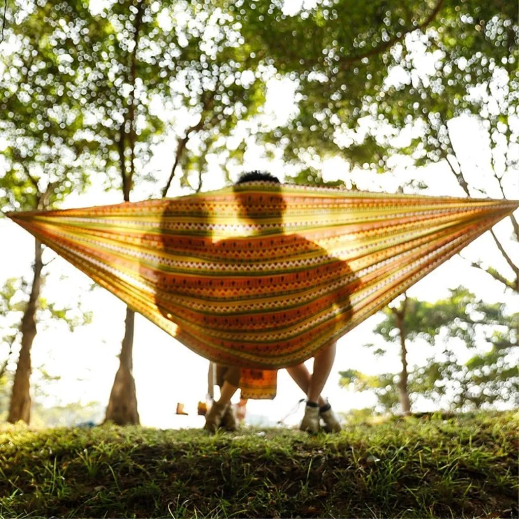 Hammocks Hammock Outdoor Camping Quick-Open Single Double Hammock Parachute Cloth Printing Park Camping Hammock Camping Hammocks(Blue)
