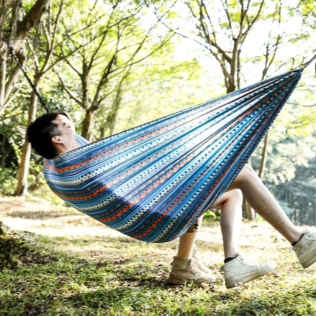 Hammocks Hammock Outdoor Camping Quick-Open Single Double Hammock Parachute Cloth Printing Park Camping Hammock Camping Hammocks(Blue)