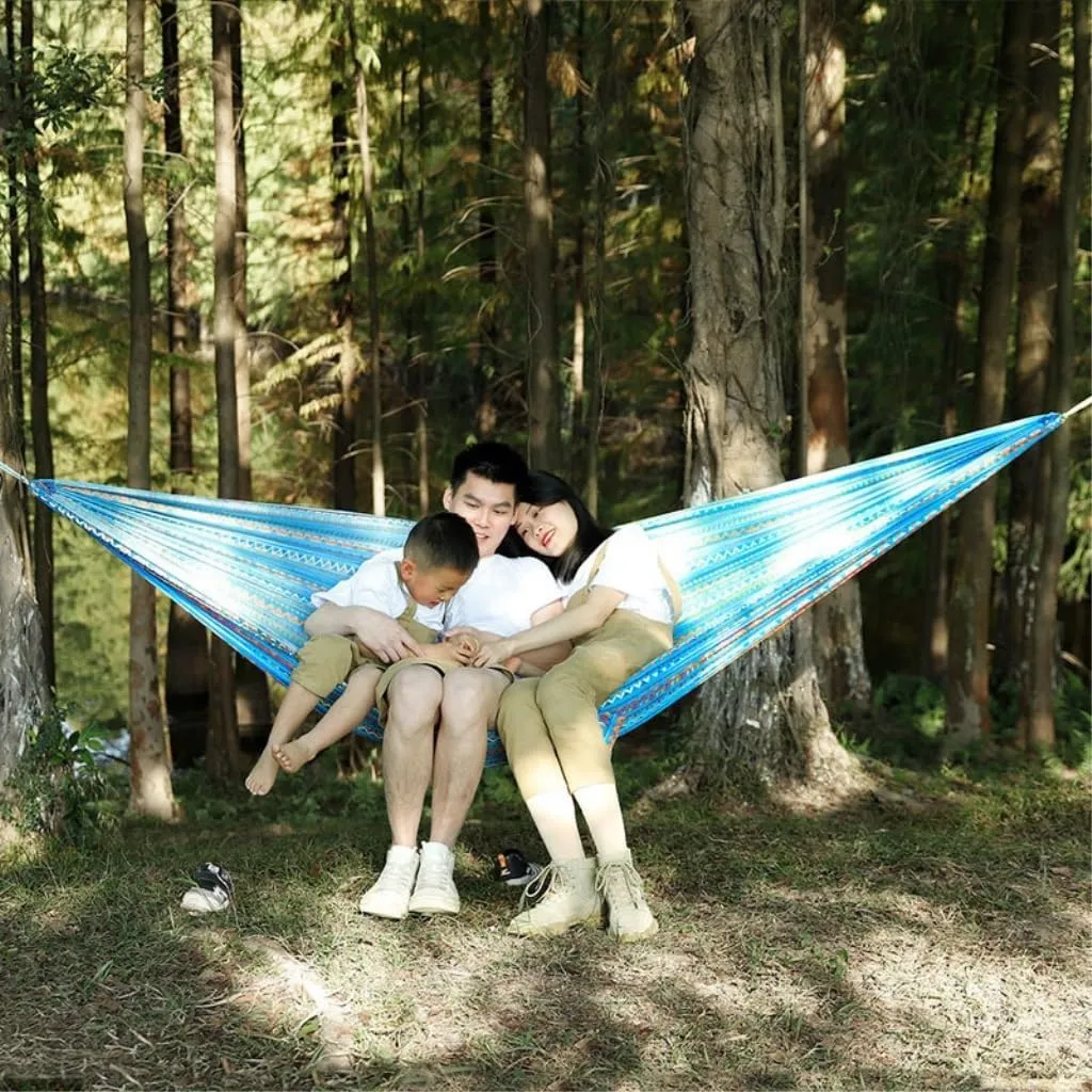 Hammocks Hammock Outdoor Camping Quick-Open Single Double Hammock Parachute Cloth Printing Park Camping Hammock Camping Hammocks(Blue)
