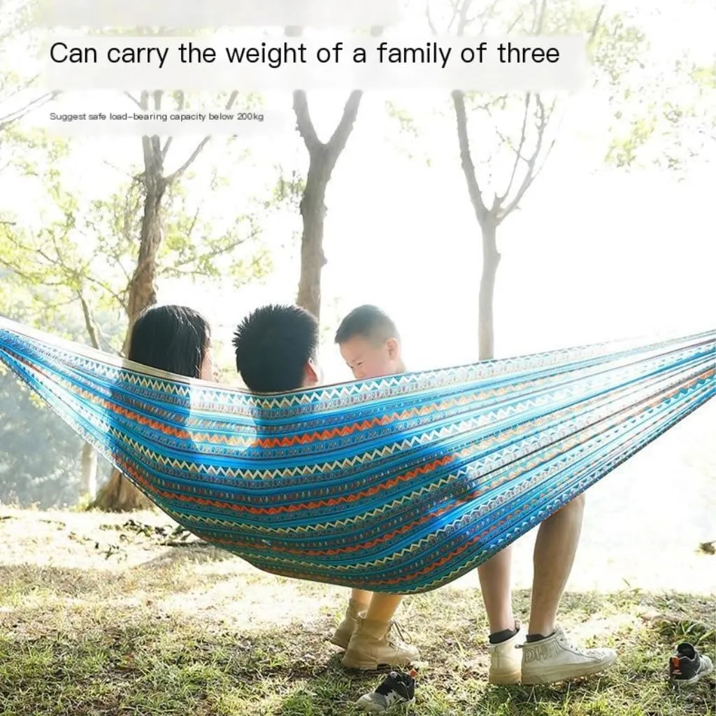 Hammocks Hammock Outdoor Camping Quick-Open Single Double Hammock Parachute Cloth Printing Park Camping Hammock Camping Hammocks(Blue)