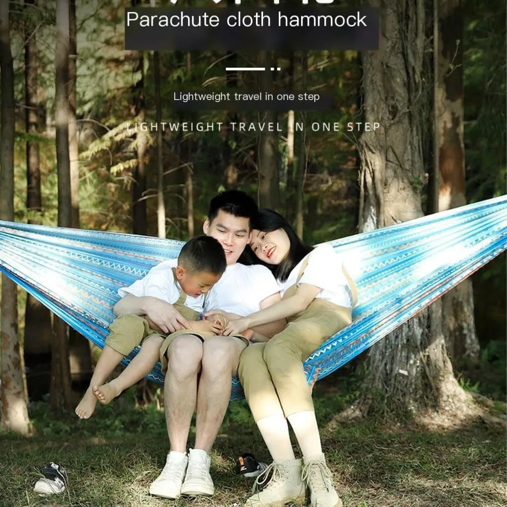 Hammocks Hammock Outdoor Camping Quick-Open Single Double Hammock Parachute Cloth Printing Park Camping Hammock Camping Hammocks(Blue)