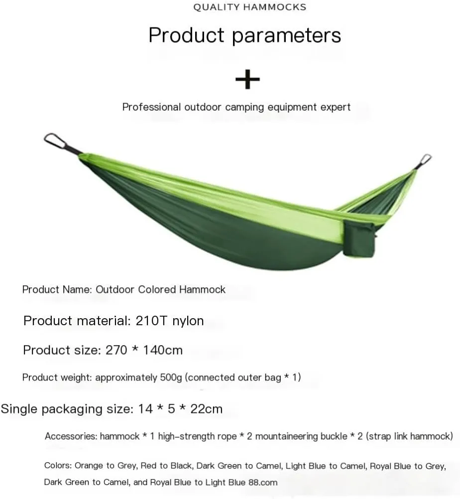 Hammocks High Load-Bearing Anti-Rollover Nylon Hammock Outdoor Ultra-Light Single and Double Parachute Cloth Hammock Camping Hammocks(B)