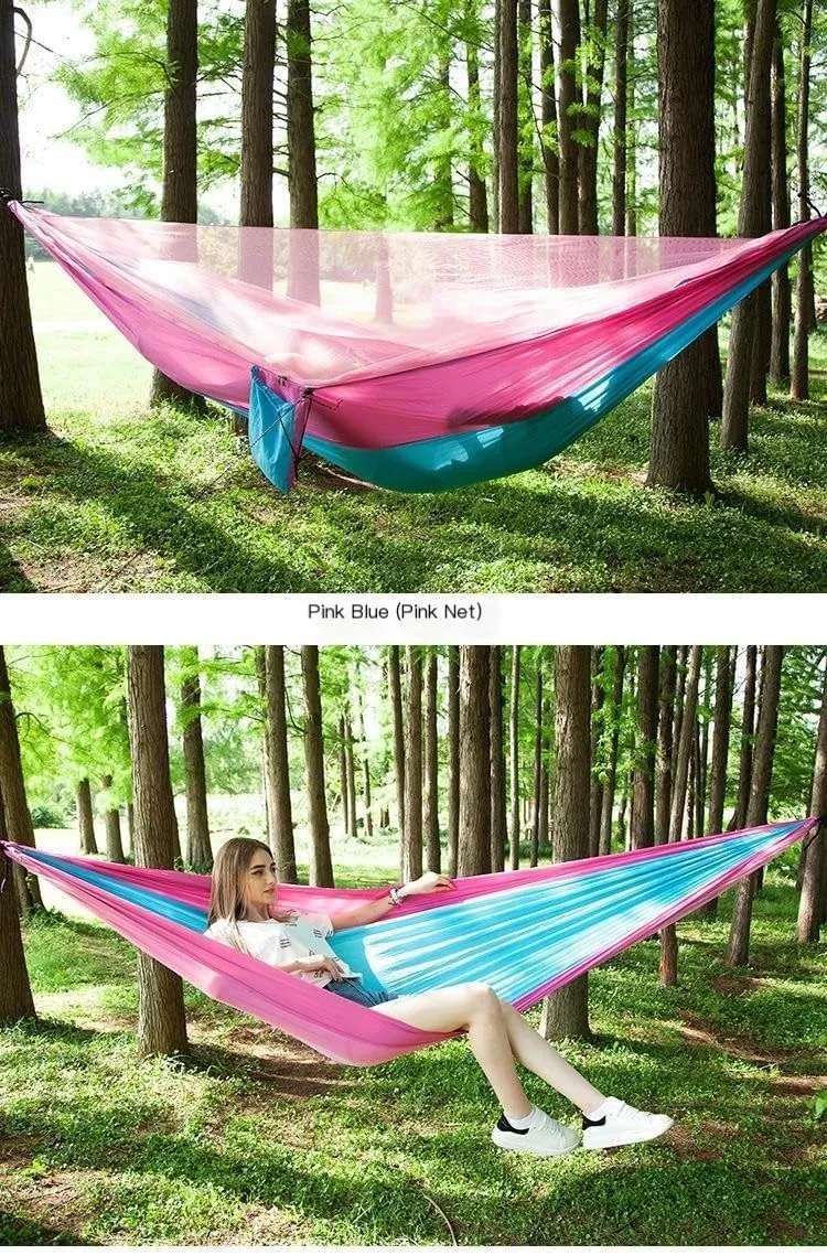 Hammocks Mosquito Net Automatic Quick Opening Anti-Mosquito Hammock Outdoor Double Parachute Mosquito Net Hammock Camping Hammocks(A)
