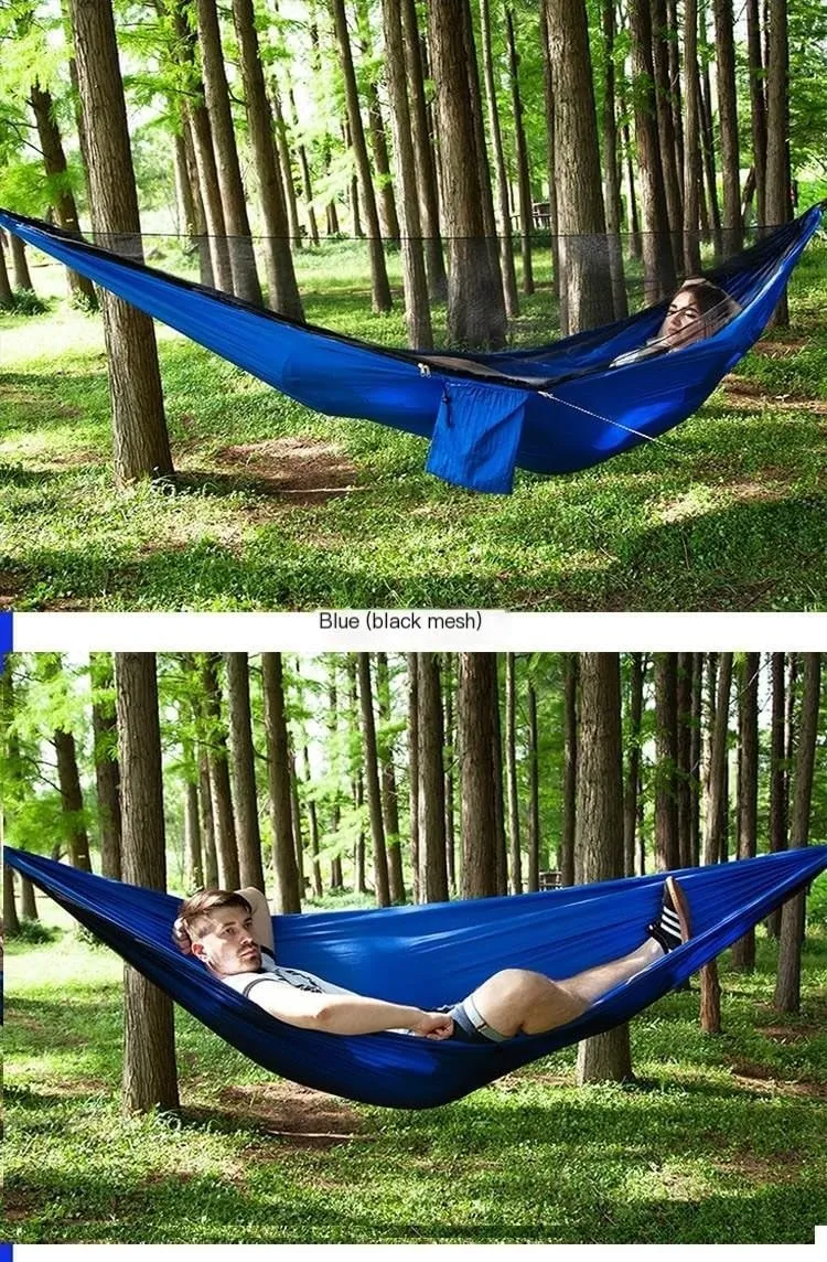 Hammocks Mosquito Net Automatic Quick Opening Anti-Mosquito Hammock Outdoor Double Parachute Mosquito Net Hammock Camping Hammocks(A)