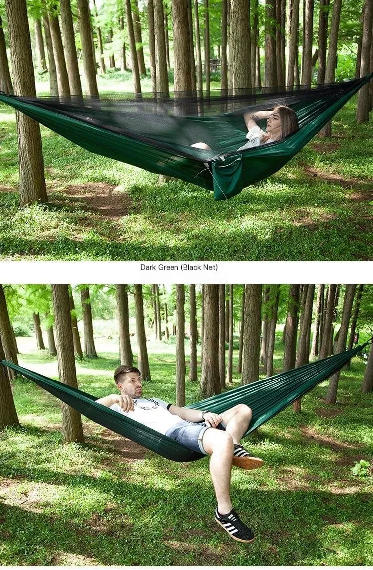 Hammocks Mosquito Net Automatic Quick Opening Anti-Mosquito Hammock Outdoor Double Parachute Mosquito Net Hammock Camping Hammocks(A)