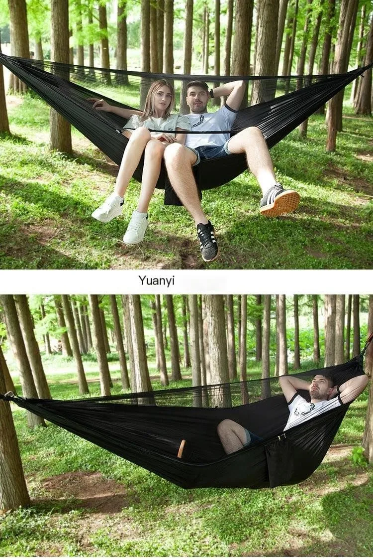 Hammocks Mosquito Net Automatic Quick Opening Anti-Mosquito Hammock Outdoor Double Parachute Mosquito Net Hammock Camping Hammocks(A)