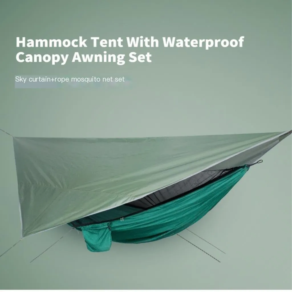 Hammocks Mosquito Net Hammock Canopy Set Outdoor Camping Quick Opening Hammock Plus Rainproof Sunshade Canopy Camping Hammocks(D)