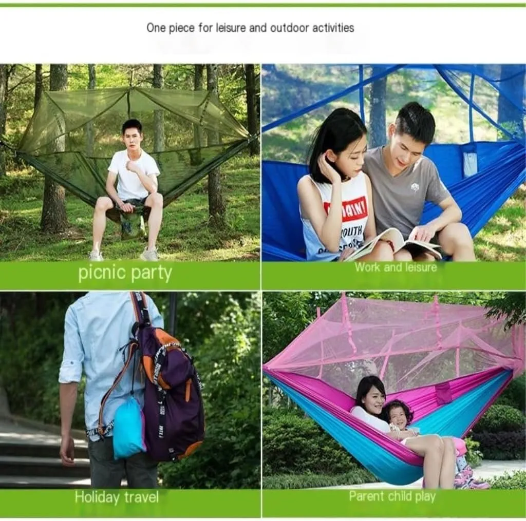 Hammocks Mosquito Net Hammock Double Outdoor Anti-Mosquito Parachute Cloth Swing Outdoor Sleeping Hanging Tree Camping Camping Hammocks(Green)
