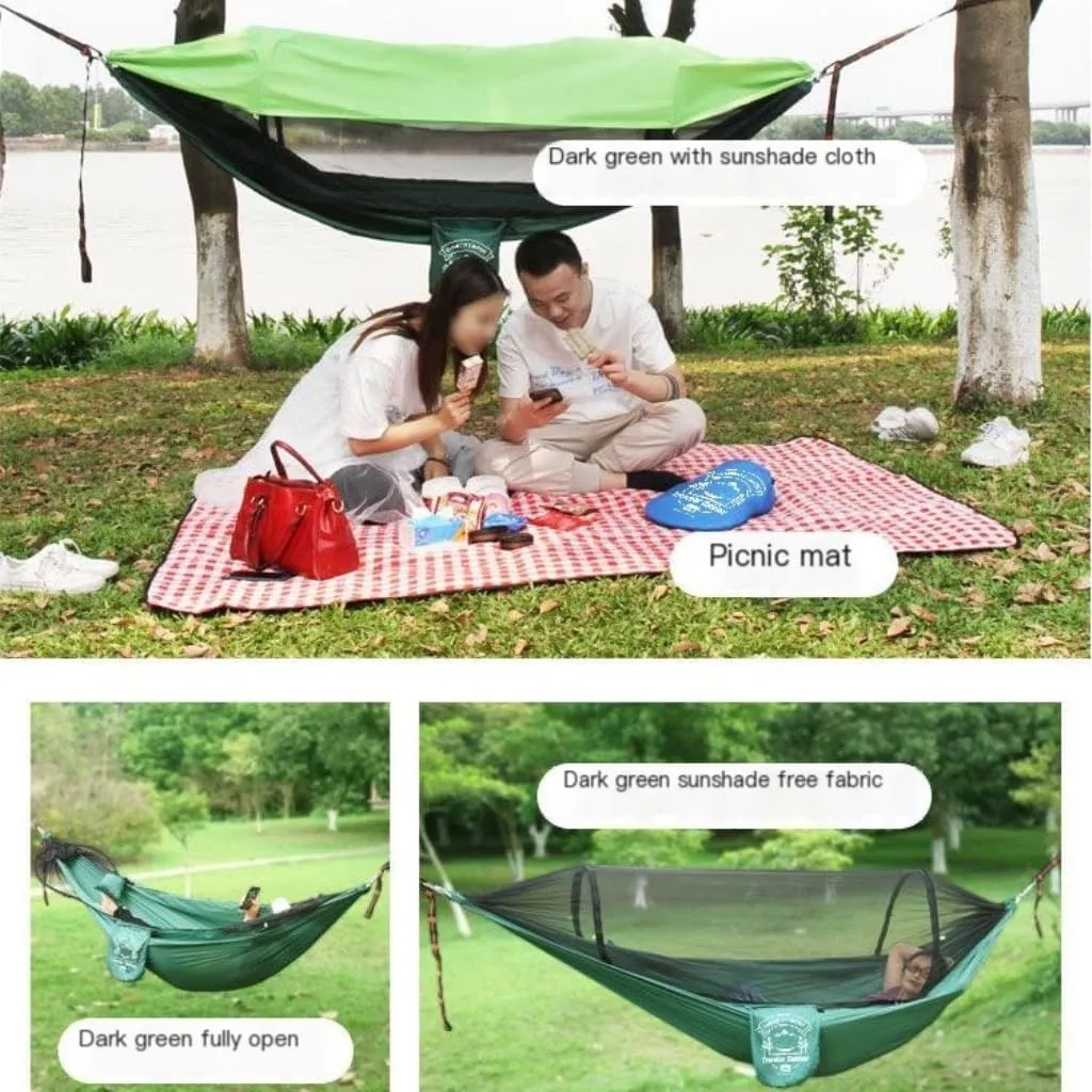 Hammocks Mosquito Net Hammock Outdoor Camping Fully Automatic Quick-Open Hammock Sunshade Outdoor Anti-Mosquito Hammock Camping Hammocks(Blue)