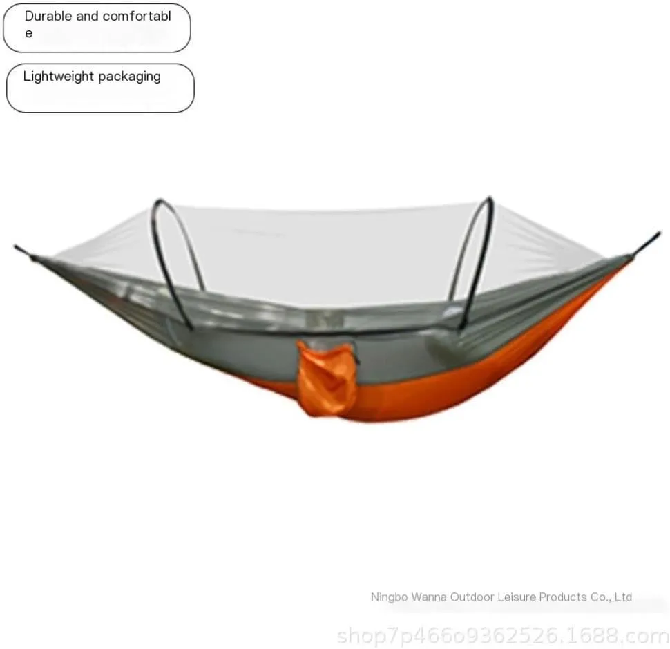 Hammocks Outdoor Camping Anti-Rollover Nylon Hammock with Mosquito Net Automatic Quick-Opening Mosquito Net Hammock Camping Hammocks(Blue)