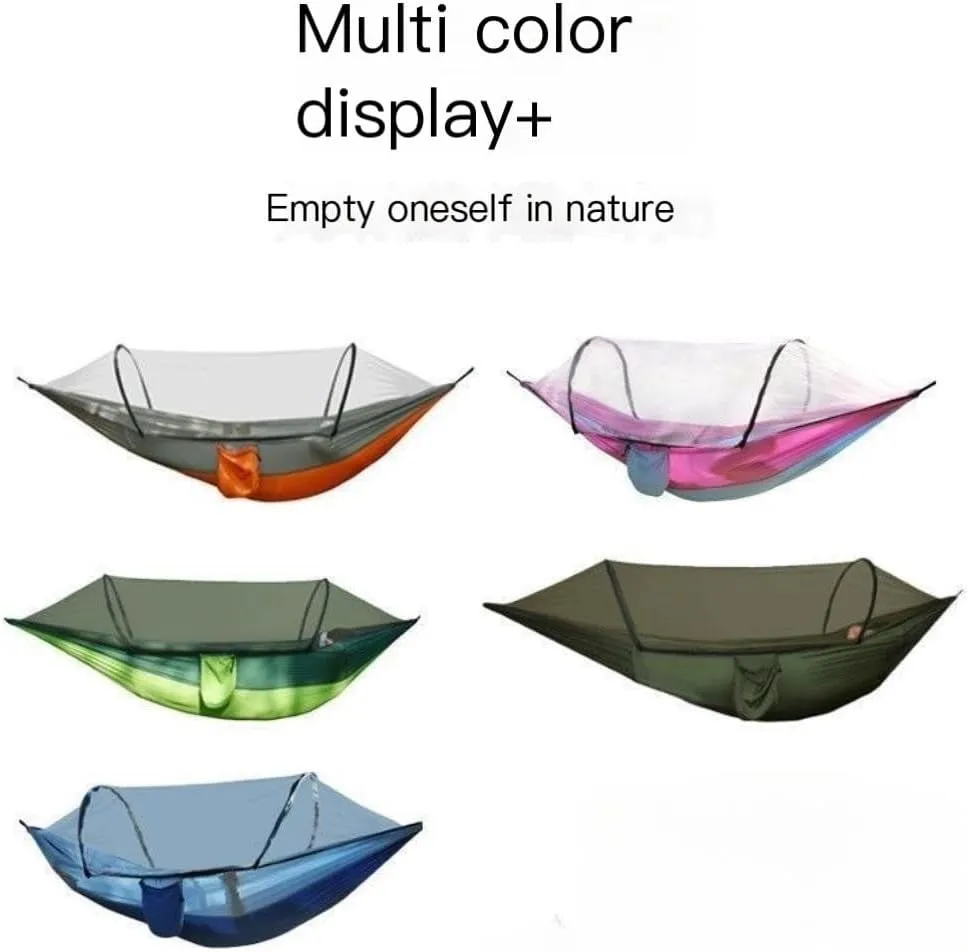 Hammocks Outdoor Camping Anti-Rollover Nylon Hammock with Mosquito Net Automatic Quick-Opening Mosquito Net Hammock Camping Hammocks(Blue)