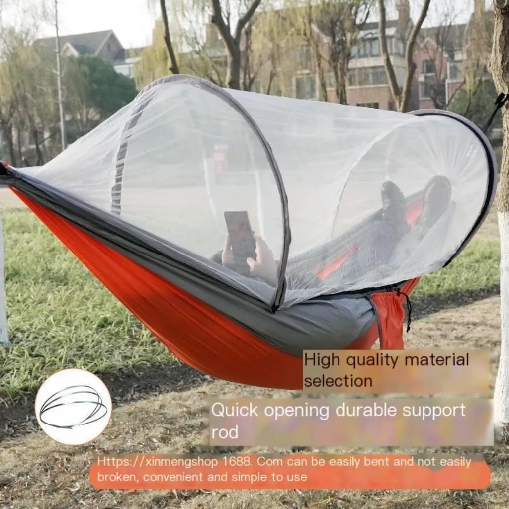 Hammocks Outdoor Camping Anti-Rollover Nylon Hammock with Mosquito Net Automatic Quick-Opening Mosquito Net Hammock Camping Hammocks(Blue)