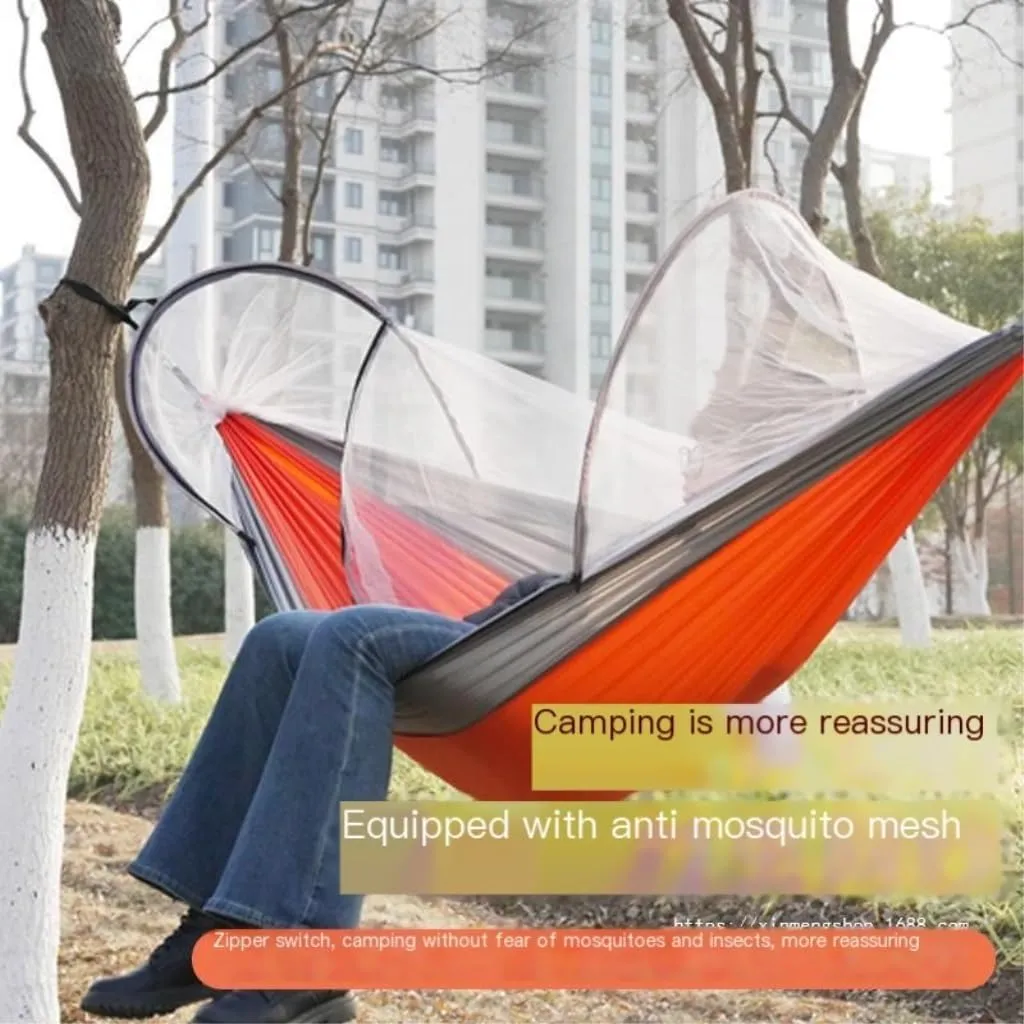 Hammocks Outdoor Camping Anti-Rollover Nylon Hammock with Mosquito Net Automatic Quick-Opening Mosquito Net Hammock Camping Hammocks(Blue)