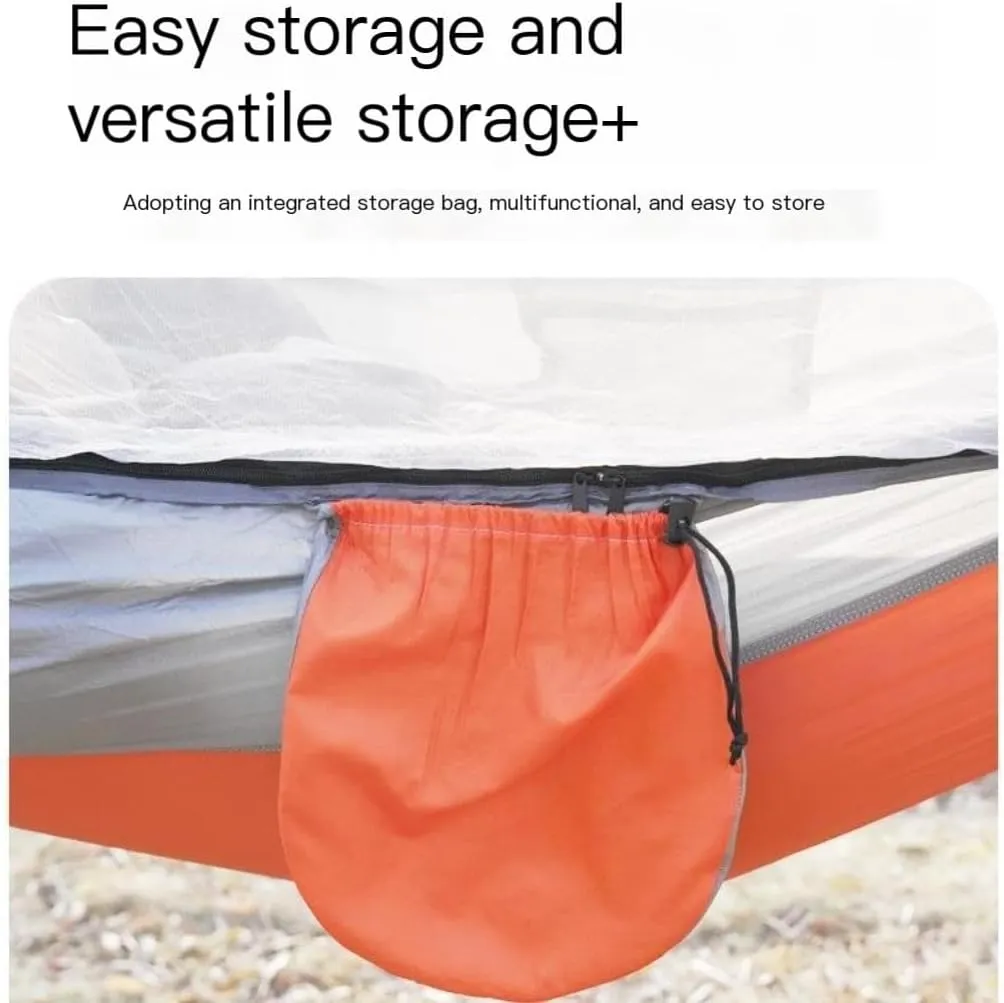 Hammocks Outdoor Camping Anti-Rollover Nylon Hammock with Mosquito Net Automatic Quick-Opening Mosquito Net Hammock Camping Hammocks(Orange)