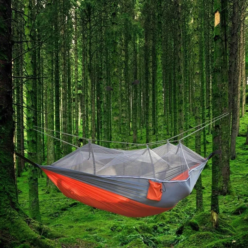 Hammocks Outdoor Camping Mosquito Net Hammock Nylon Parachute Cloth Hammock with Mosquito Net Outdoor Swing Hammock Camping Hammocks(D)