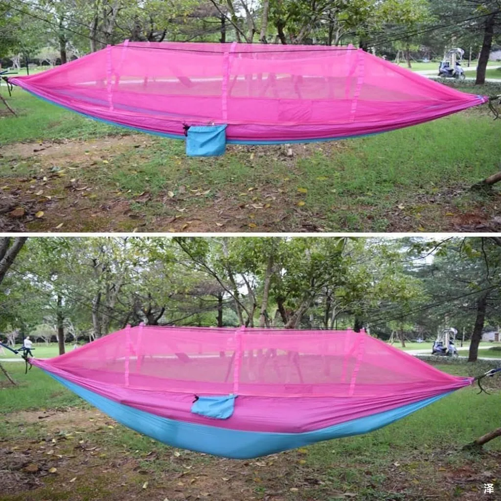 Hammocks Outdoor Camping Mosquito Net Hammock Nylon Parachute Cloth Hammock with Mosquito Net Outdoor Swing Hammock Camping Hammocks(D)