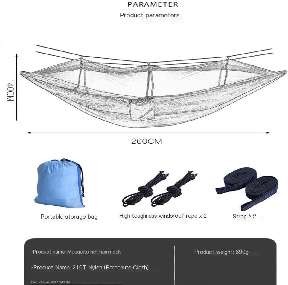 Hammocks Outdoor Camping Mosquito Net Hammock Nylon Parachute Cloth Hammock with Mosquito Net Outdoor Swing Hammock Camping Hammocks(D)
