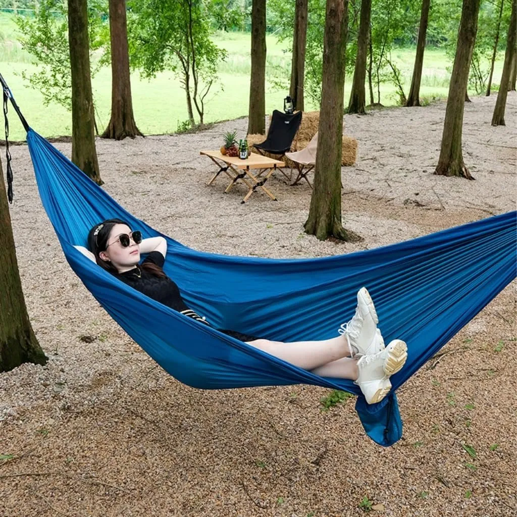 Hammocks Outdoor Camping Parachute Nylon Cloth Single Double Outdoor Camping Cycling Indoor Leisure Outdoor Hammock Camping Hammocks(Green,B)