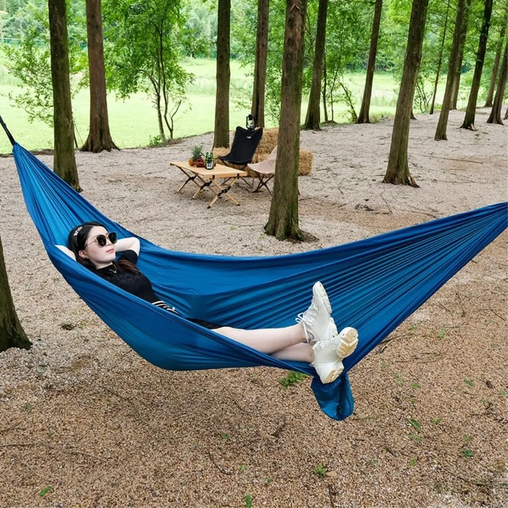 Hammocks Outdoor Camping Parachute Nylon Cloth Single Double Outdoor Camping Cycling Indoor Leisure Outdoor Hammock Camping Hammocks(Green,B)