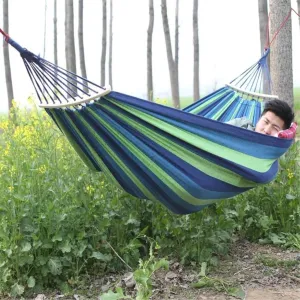 Hammocks Outdoor Thickened Canvas Outdoor Bent Wooden Stick Hanging Sheet Double Hammock Swing Dormitory Camping Camping Hammocks(Red,B)
