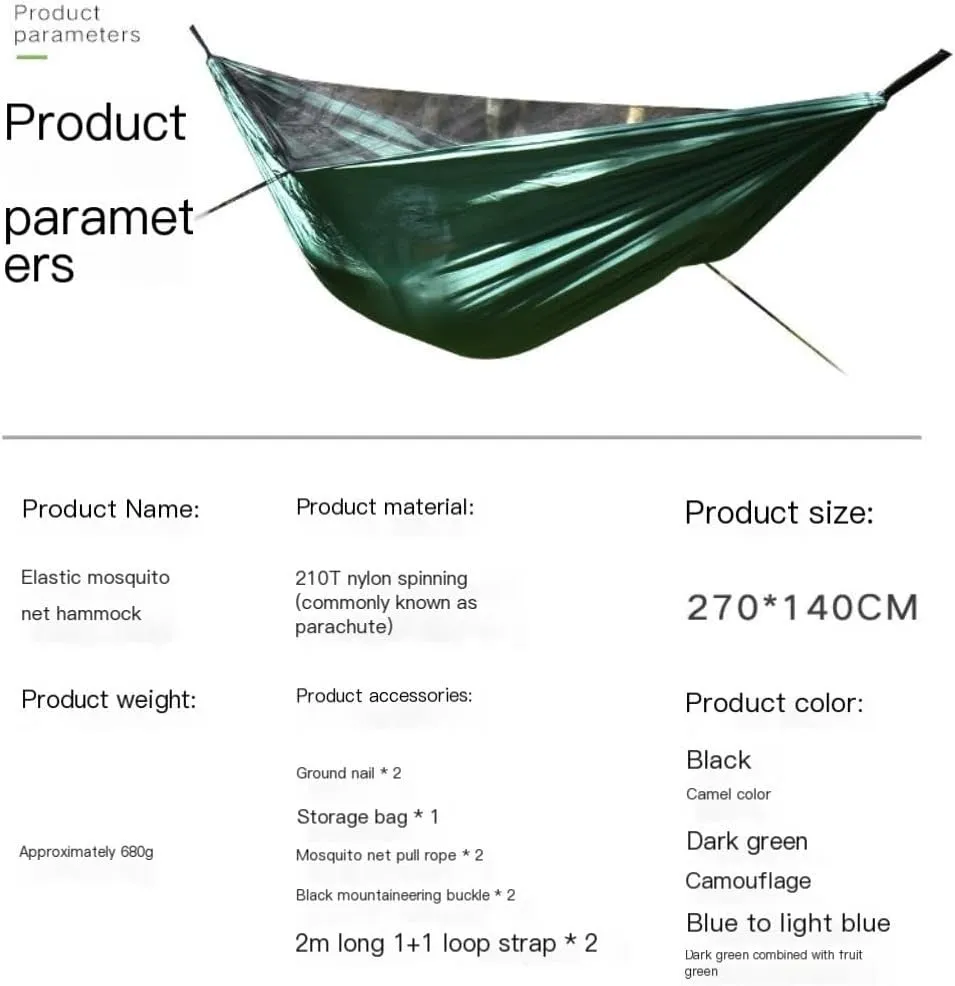 Hammocks Ultra-Light Nylon Double Hammock Parachute Cloth Anti-Rollover Elastic Band Encrypted Mosquito Net Hammock Camping Hammocks(C)