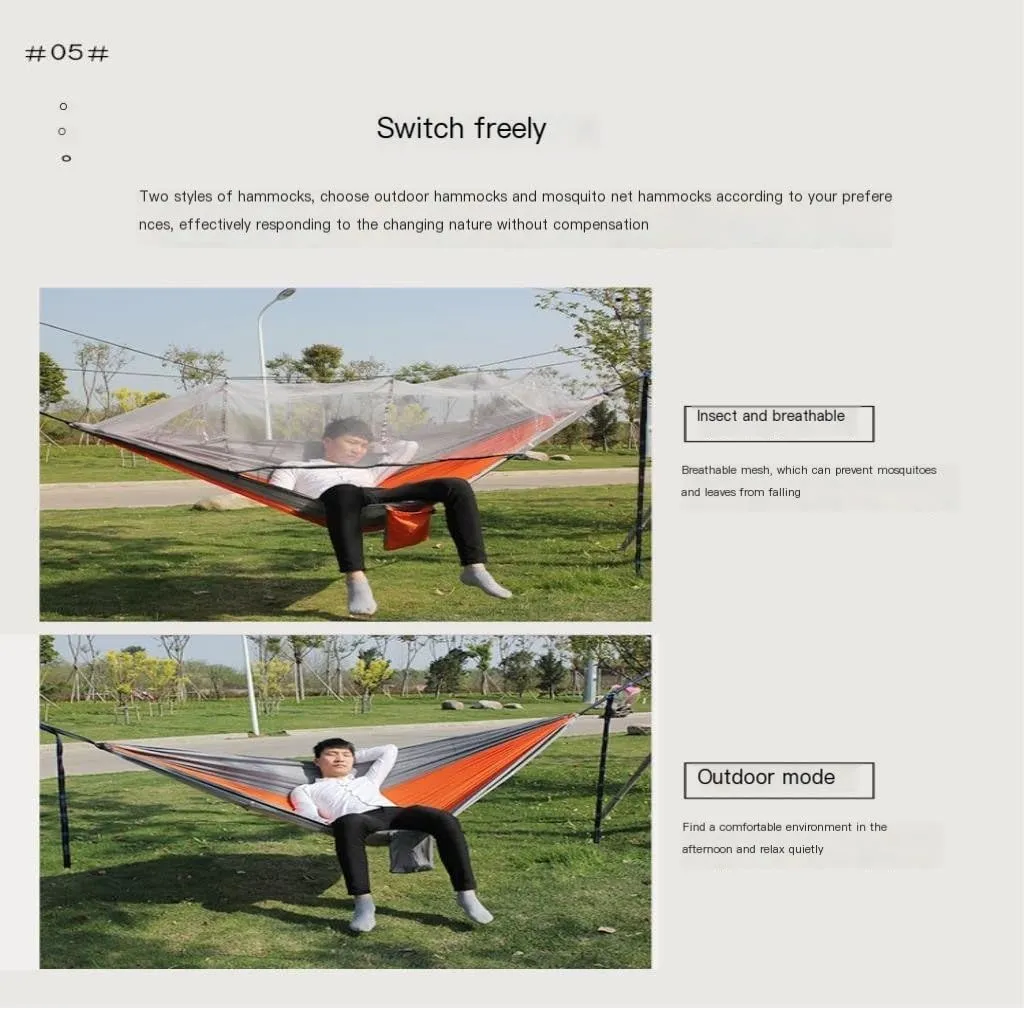 Hamock Camping Outdoor Quick-Open Hammock Anti-Mosquito Anti-Side Fall Portable Camping Hammock Mosquito Net Hammock Hanmock(Blue)