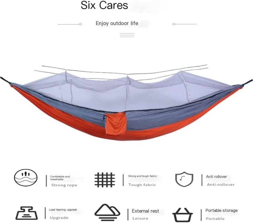 Hamock Camping Outdoor Quick-Open Hammock Anti-Mosquito Anti-Side Fall Portable Camping Hammock Mosquito Net Hammock Hanmock(Blue)