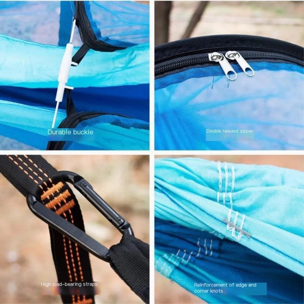 Hamock Outdoor Anti-Mosquito Hammock Automatic Quick Opening with Mosquito Net Parachute Cloth Single Double Hanmock(A)