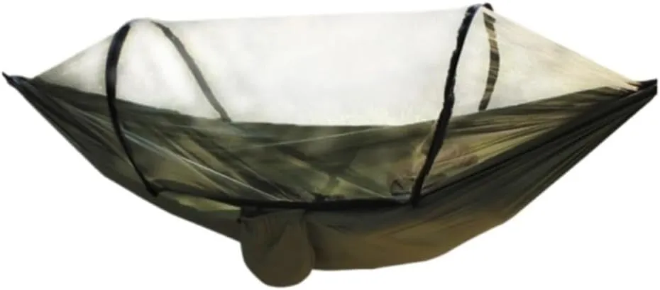 Hamock Outdoor Fully Automatic Quick-Opening Hammock with Mosquito Net, Outdoor Nylon Cloth Camping Pole Hammock Hanmock(Brown)