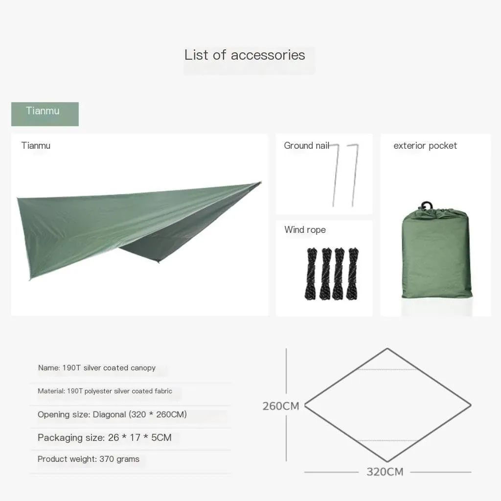 Hamock Outdoor Mosquito Net Hammock Canopy Set Outdoor Camping Quick-Open Hammock Plus Rainproof Sunshade Canopy Hanmock(D)