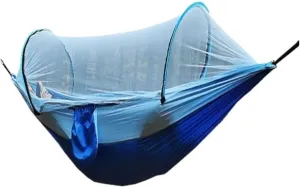 Hamock Quick-Open Mosquito Net Hammock Outdoor Anti-Rollover Single and Double Outdoor Camping Anti-Mosquito Hanmock(Blue,A)