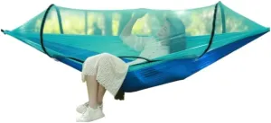 Hamock Quick-Open Outdoor Hammock Sunshade Anti-Rollover Single and Double Mosquito Net Easy to Carry Camping Swing Hanmock(Blue)