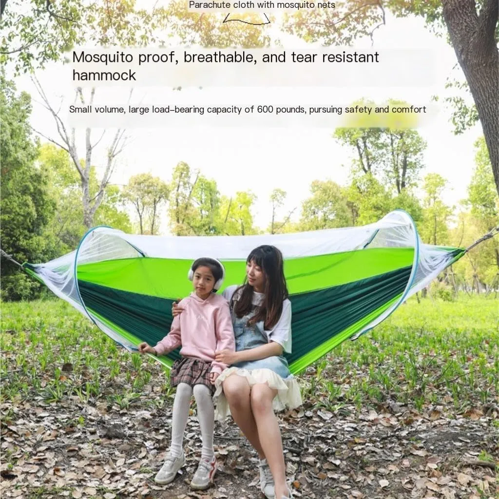 Hamock X`Outdoor Portable Hammock with Mosquito Net Quick Opening Hammock Outdoor Anti-Mosquito Swing Leisure Hammock Hanmock(Brown)