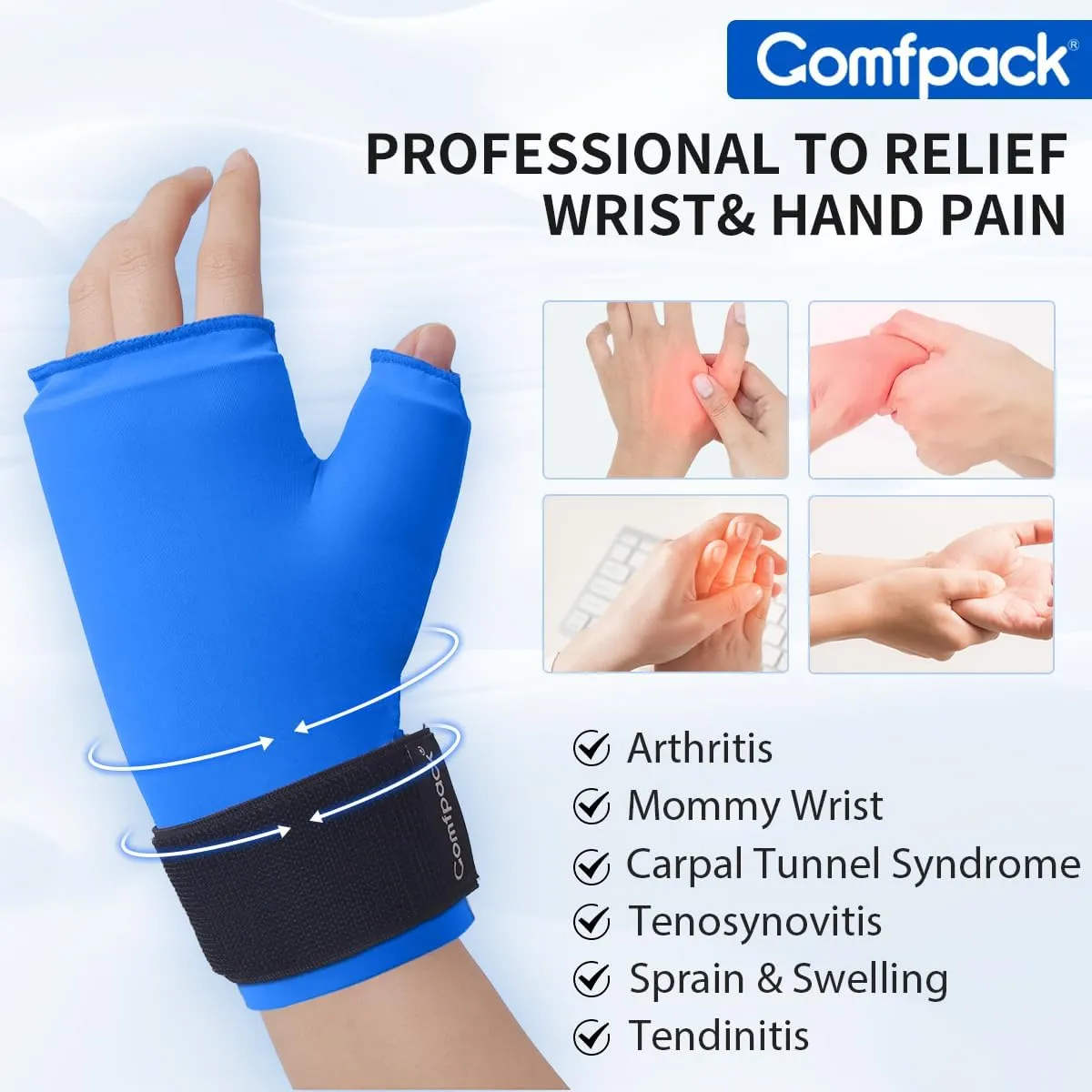 Hand Ice Pack Glove for Arthritis, Wrist Ice Pack Wrap for Carpal Tunnel, Wearable Gel Cooling Ice Packs Glove Hot Cold Compress Pain Relief for Tenosynovitis, Swelling, Surgery, Tendonitis