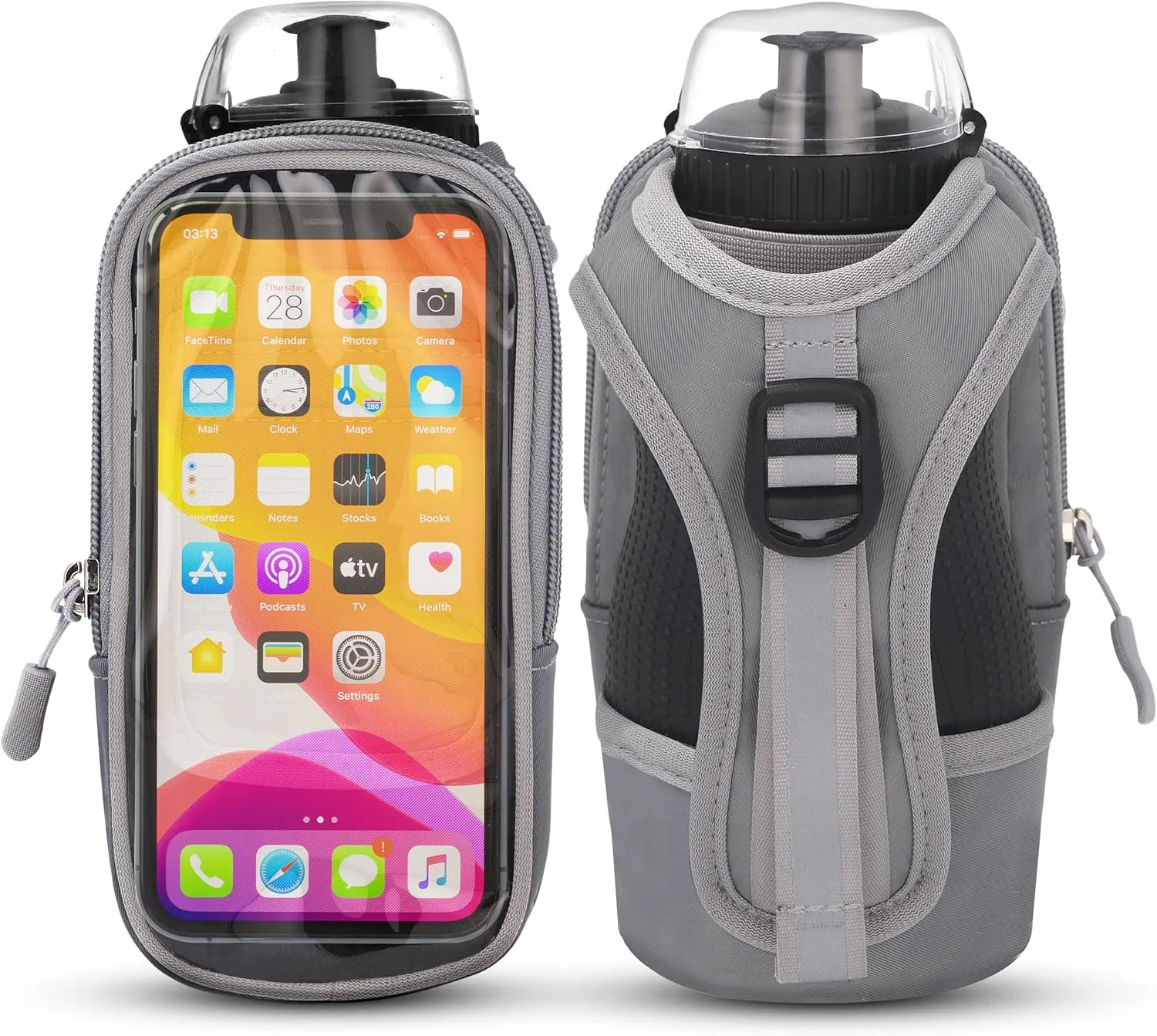 Handheld Running Water Bottle (17oz) | Water Bottle Phone Holder | Secure Seal & Non-Slip Rubber Grip | Phone Holder for Running | Handheld Water Bottle Running | Running Water Bottle Hand