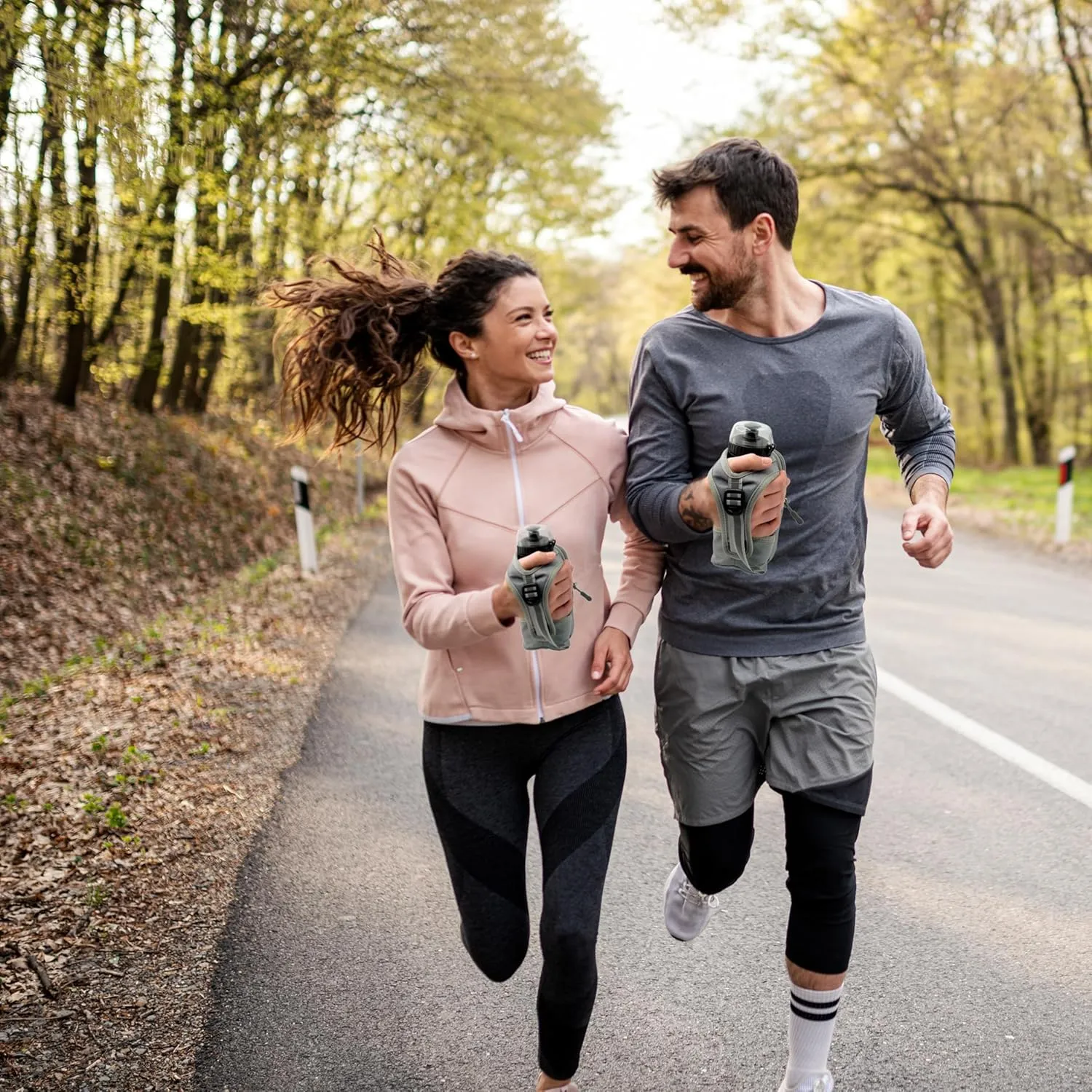 Handheld Running Water Bottle (17oz) | Water Bottle Phone Holder | Secure Seal & Non-Slip Rubber Grip | Phone Holder for Running | Handheld Water Bottle Running | Running Water Bottle Hand