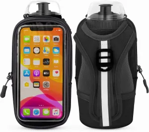 Handheld Running Water Bottle (17oz) | Water Bottle Phone Holder | Secure Seal & Non-Slip Rubber Grip | Phone Holder for Running | Handheld Water Bottle Running | Running Water Bottle Hand