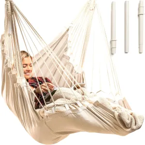 Hanging Hammock Chair with Footrest – Outdoor & Indoor - Hammock Swing Chair – Quick & Easy Assembly – Durable & Spacious Full Body Support – 440lbs Capacity – Hanging Kit Included
