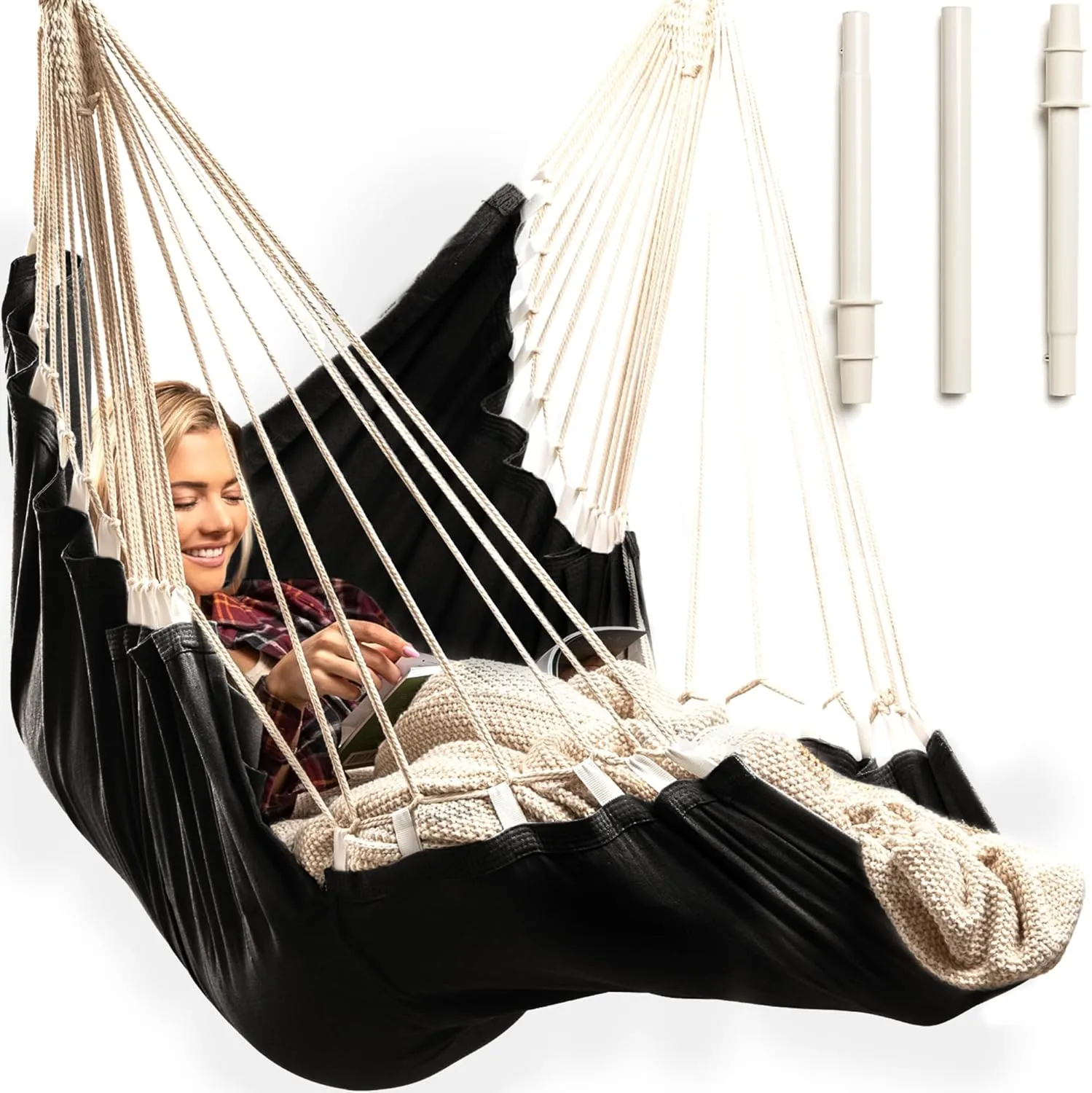 Hanging Hammock Chair with Footrest – Outdoor & Indoor - Hammock Swing Chair – Quick & Easy Assembly – Durable & Spacious Full Body Support – 440lbs Capacity – Hanging Kit Included