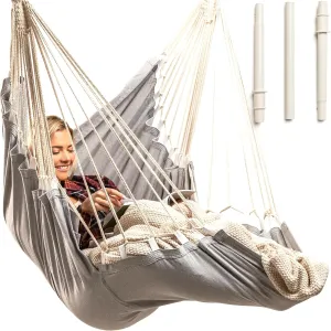 Hanging Hammock Chair with Footrest – Outdoor & Indoor - Hammock Swing Chair – Quick & Easy Assembly – Durable & Spacious Full Body Support – 440lbs Capacity – Hanging Kit Included