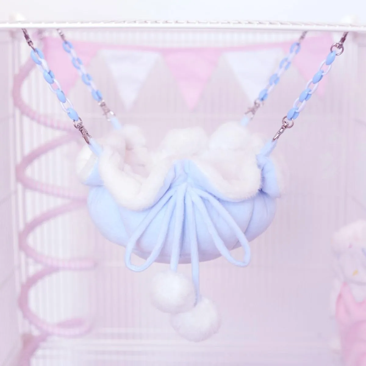 Hanging Hammock Nap Sack Swing Bag Pet Sleeper for Ferret Rat Sugar Glider and Other Small Animals (Blue,Small)