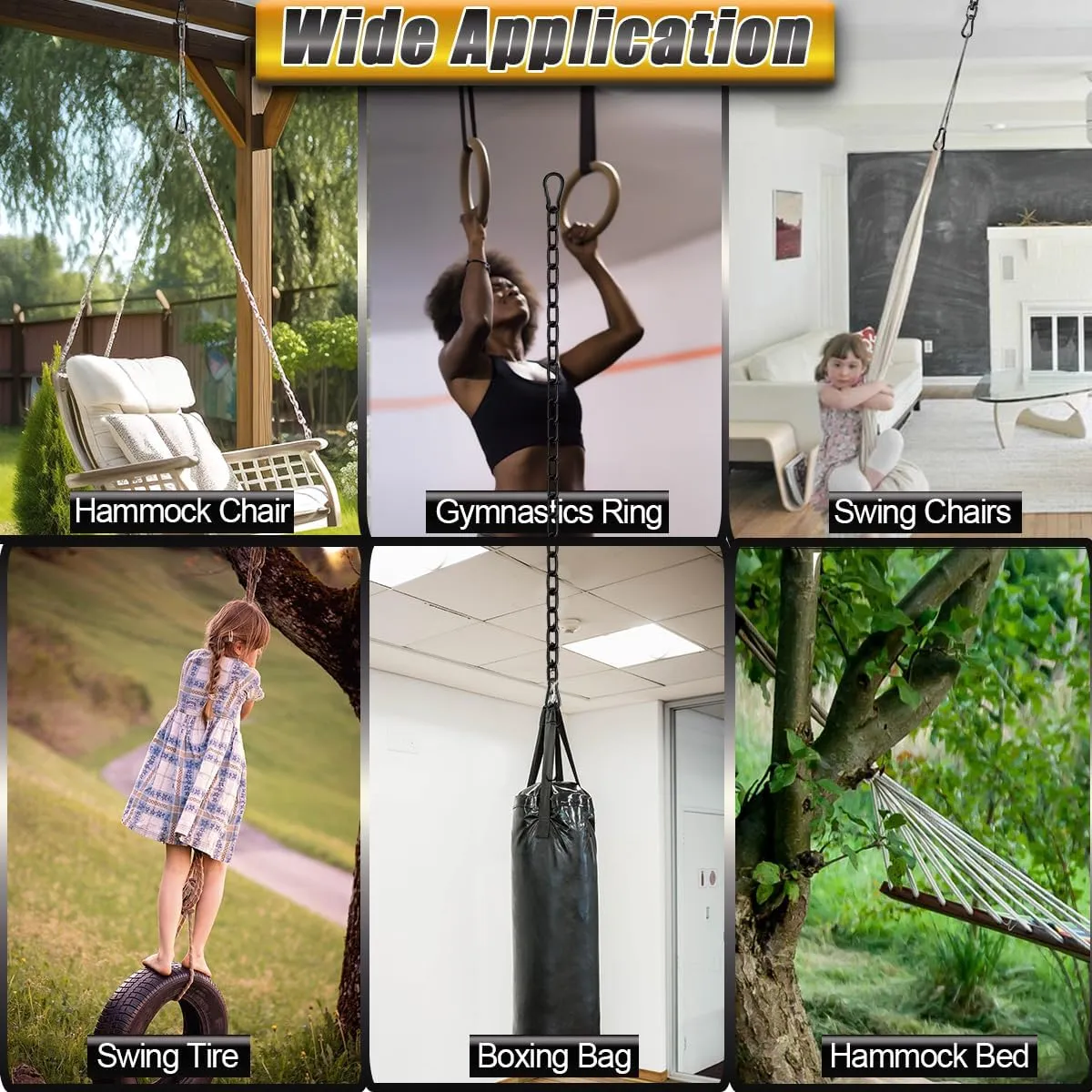 Hanging Swing Chain 44in, 2Pcs Stainless Steel Chain 660LB Capacity, Hanging Chain Extension, Heavy Duty Chains for Punching, Boxing Bag