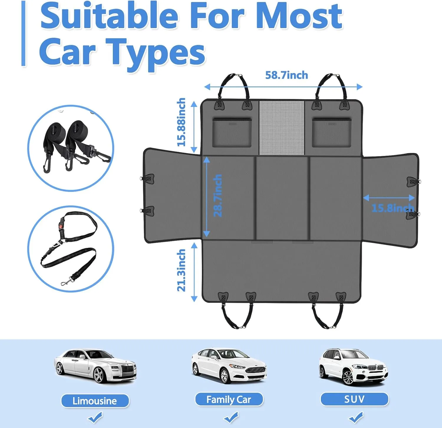 Heavy Duty Waterproof Dog Seat Cover for SUV & Truck – Scratch-Proof Pet Car Protector, Large Hammock for Back Seat, Holds Up to 500lbs, Fits Full-Size Vehicles