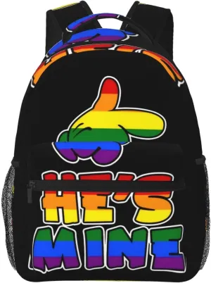 He's Mine Gay LGBT Pride Rainbow Backpack Lightweight Laptop Backpack Casual Daypack Travel Double Shoulder Bag For Women Men