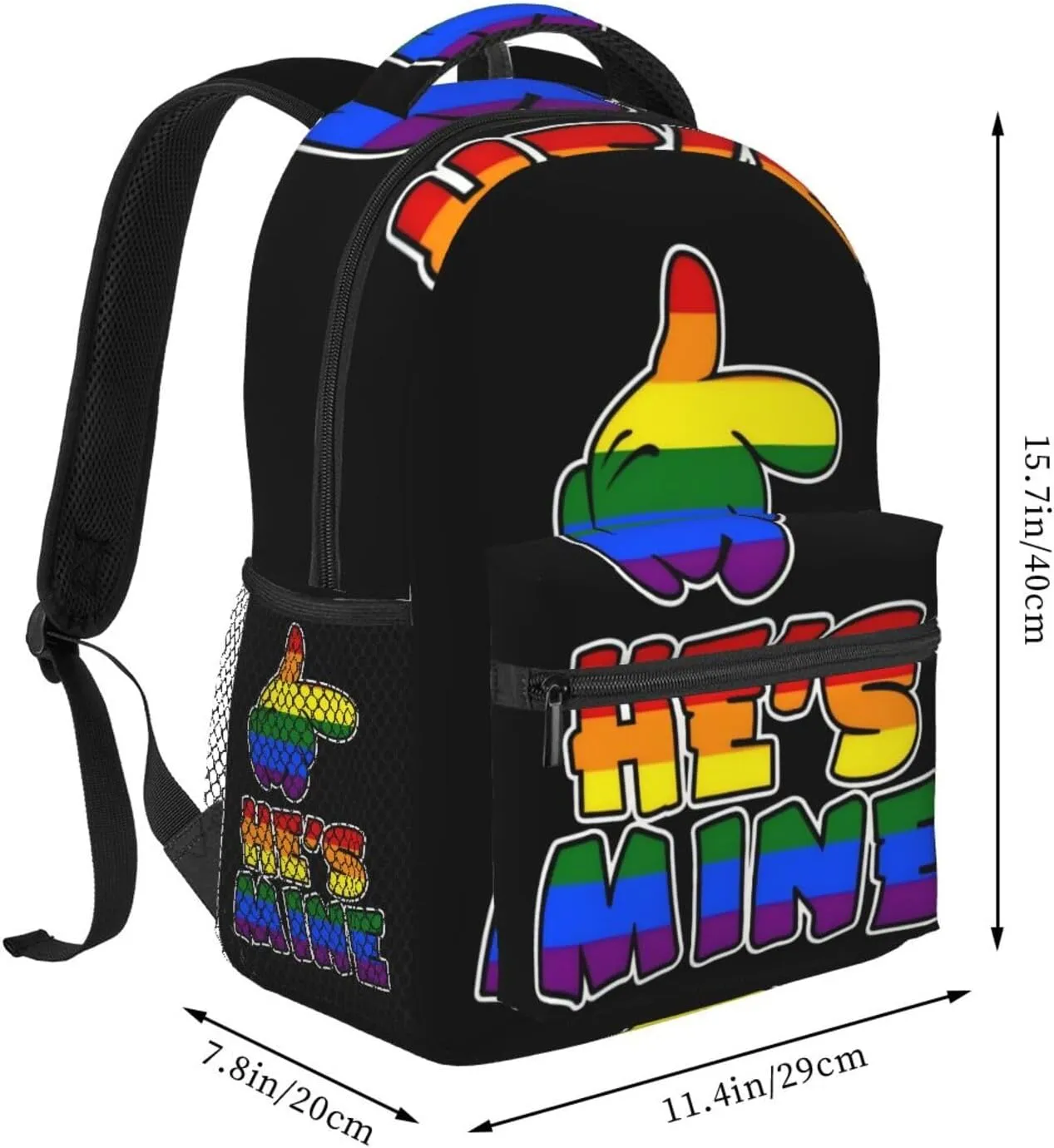 He's Mine Gay LGBT Pride Rainbow Backpack Lightweight Laptop Backpack Casual Daypack Travel Double Shoulder Bag For Women Men
