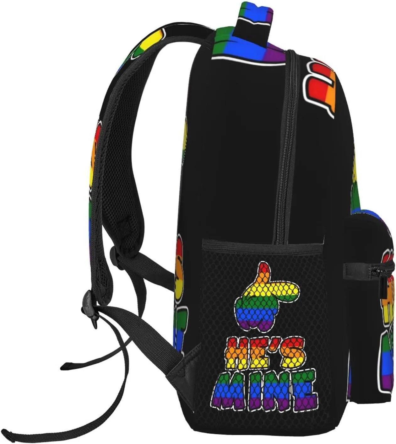 He's Mine Gay LGBT Pride Rainbow Backpack Lightweight Laptop Backpack Casual Daypack Travel Double Shoulder Bag For Women Men