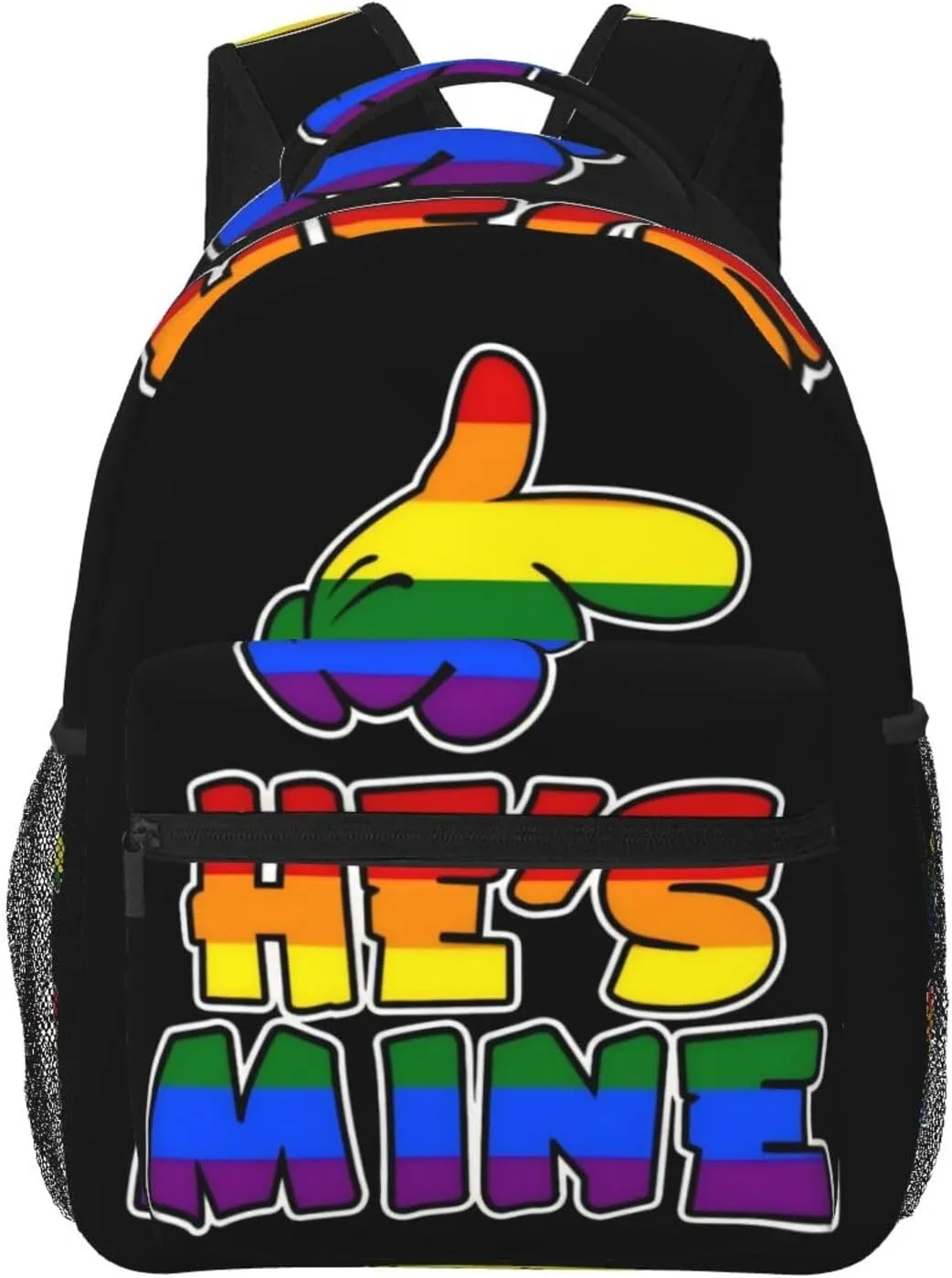 He's Mine Gay LGBT Pride Rainbow Backpack Lightweight Laptop Backpack Casual Daypack Travel Double Shoulder Bag For Women Men